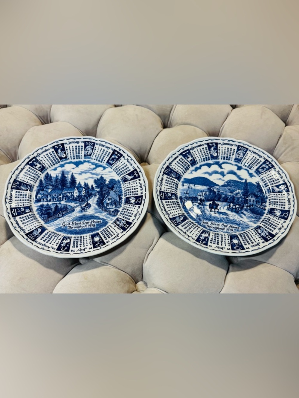 Alfred Meakin God Bless Our House Calendar Plates 1978 1979 Set - Vintage Zodiac